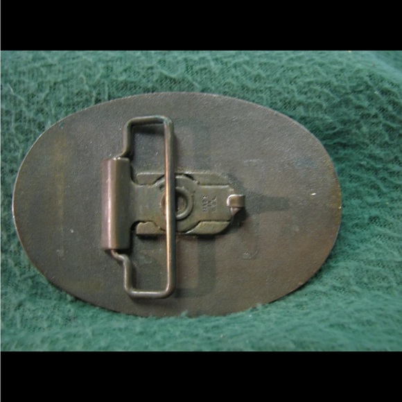 VINTAGE BUSH HOG KRAUS BRASS TONE BELT BUCKLE W/ WESTERN ROPE BOARDER. - Picture 2 of 2